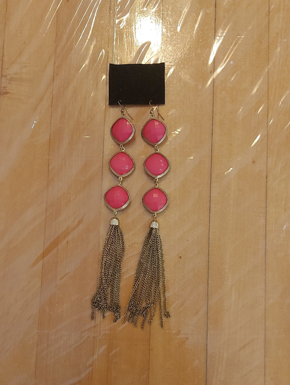 Pink Gemlink Tassel Drop Earrings - Gold-Tone